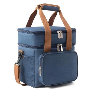 Imagem de Bolsa Térmica Grande Espaçosa Dois Compartimentos Lancheira Para Marmita, Passeio, Escola, Faculdade, Trabalho Bolsa Para Marmita (Azul)