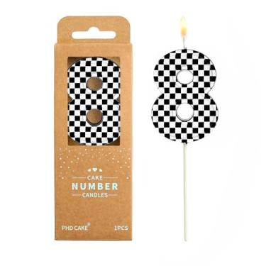 Imagem de PHD CAKE Velas de aniversário de corrida número 8 de 6 cm, velas com números temáticos de corrida legais, velas com número de bolo, celebração de festa, vela estilo