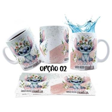 Imagem de Caneca 325ml Lilo Stitch Ohana quer dizer família Fofo - LARANJA E MIM