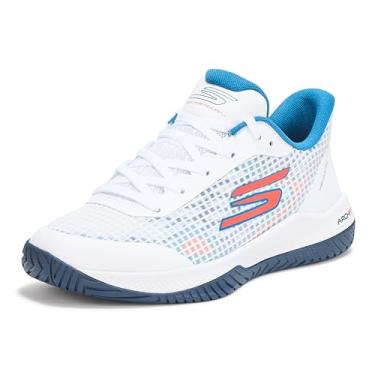 Imagem de Skechers Tênis masculino Viper Court – Atlético Indoor Outdoor Pro Pickleball com suporte de ajuste no arco, Branco/Turquesa, 38