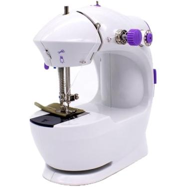 Imagem de Máquina de Costura Portátil Mini, 4 em 1, Compacta 20x10cm, Branca e Roxa, Multi-Funcional para Roupas, Cortinas e Artesanato