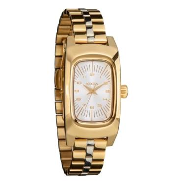 Imagem de NIXON Relógio analógico feminino Frankie A1441-100 m resistente à água (mostrador retangular de 47 x 24 mm, pulseira de 3 elos de 14 mm com fecho borboleta), Starburst/ouro/prata, Womens Standard