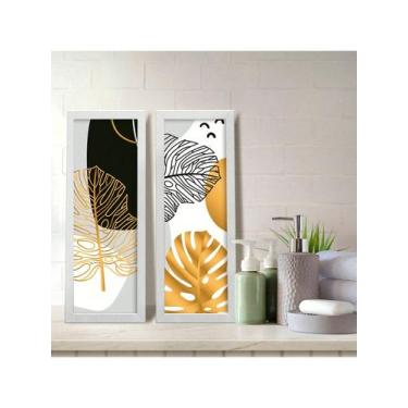 Imagem de Kit 2 Quadros Decorativos Banheiro Lavabo Floral Black & Gold - NoBran