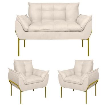 Imagem de Kit 2 Poltronas + Namoradeira Pé Metal Dourado Recepção Sala - B BALAQ