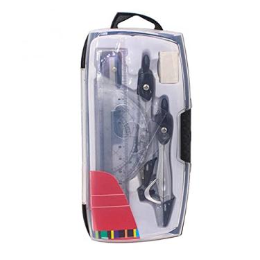 Imagem de Bússola para geometria matemática kit de ferramentas de desenho conjunto de bússolas plástico + metal geometria transferidor régua escolar borracha régua apontador para estudantes (10 pçs/conjunto