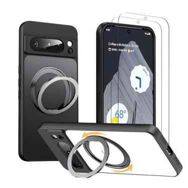 Imagem de HCXLYP Capa com suporte magnético para Google Pixel 8A [com 2 películas de vidro temperado] [suporte magnético de rotação de 360°] [compatível com Magsafe] Capa de proteção contra quedas de grau