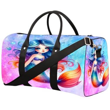 Imagem de Linda bolsa de viagem sereia arco-íris para mulheres e homens, pequena bolsa de ginástica esportiva à prova d'água, bolsa de viagem para fim de semana, leve, bolsa de ginástica dobrável para