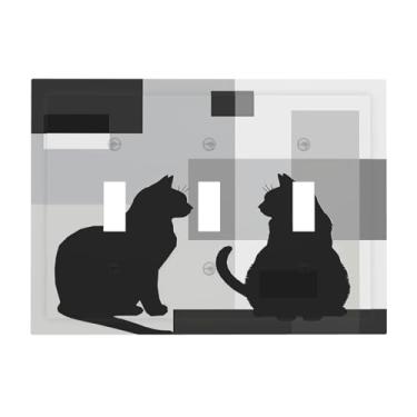 Imagem de Xuejiaku Placa de cobertura para interruptor de luz, geometria abstrata, moderna, gato preto, placa de parede de 3 gangues, placa de interruptor de luz tripla, capas decorativas de tomada, placa