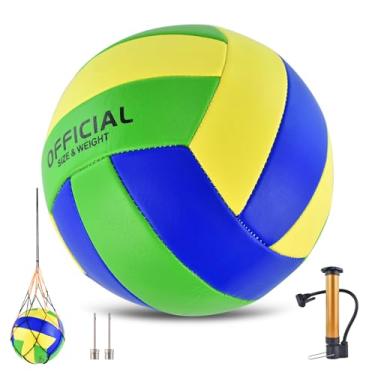 Imagem de ELKCIP Bolas de vôlei oficiais tamanho 5, bolas de vôlei recreativas a granel macias com bomba e bolsa de rede para ambientes internos e externos, praia, piscina, água, areia, jogo, treinamento