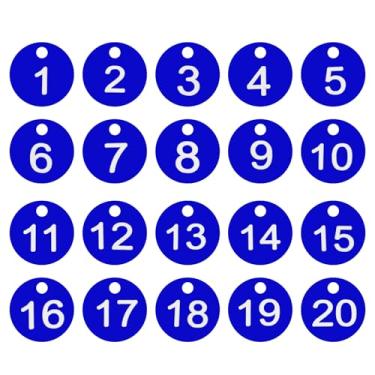 Imagem de PATIKIL 1-20 etiquetas numeradas de plástico redondo numerado identificação identificação chave pendurar etiqueta para chaveiro de dormitório caixa de armário de academia, azul com texto branco