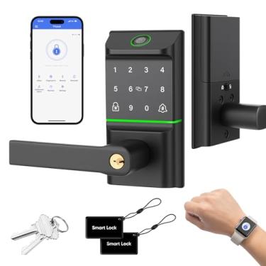 Imagem de Fechadura de porta inteligente de teclado com alça, fechadura de porta de entrada sem chave para porta da frente, porta de bloqueio automático inteligente com controle de aplicativo de telefone