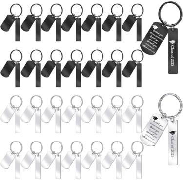 Imagem de Gisafai 30 peças de chaveiro de metal gravável em branco com gravação a laser chaveiro de aço inoxidável estampando joias em branco chaveiros para presentes de artesanato DIY (preto e prata)