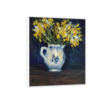 Imagem de Pinturas famosas flores decoração de arte de parede - imagens para sala de estar - quadro amarelo íris-branco pôster em tela e impressões 90 x 108 cm 35 x 42 pol