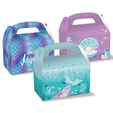 Imagem de DESINIK Caixas de presente de festa de aniversário de sereia Candyland Goodie, suprimentos sob o mar, decorações de lembrancinhas para festa de aniversário de meninas e chá de bebê - Conjunto de 12