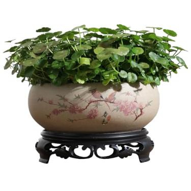 Imagem de TOIVO Vaso de vaso de lótus, vaso de flores de lírio de água de cerâmica grossa com base de plástico, 19,8 cm (B-2)