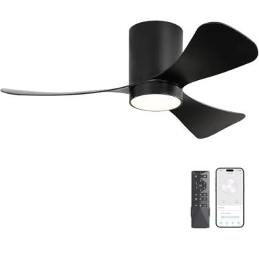 Imagem de ELEHINSER Ventilador De Teto Inteligente Embutido De 42" Com Luzes, Ventilador De Teto Moderno De Perfil Baixo Para Ambientes Internos E Externos, 3 Pás De Abs, Controle De 3 Vias, Reversível De 6