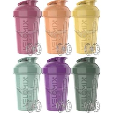 Imagem de VELOMIX - Pacote com 6 - Frascos coqueteleiros de proteína de 590 ml para misturas de proteína, copos coqueteleiros para shakes de proteína, pacote pequeno de garrafa coqueteleira, coqueteleira para