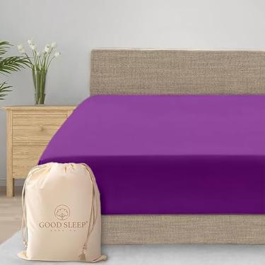 Imagem de Good Sleep Bedding Lençol King com elástico 800 fios, lençol com elástico alto, 100% algodão egípcio, 40 cm, macio e respirável, lençol com elástico para cama king size - roxo