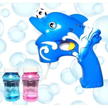 Imagem de Pistola de Bolhas de Sabão Golfinho Azul, com 2 Frascos de Solução