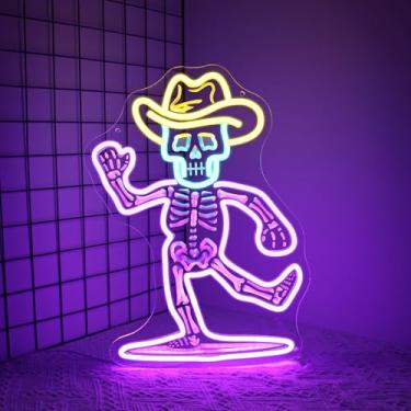 Imagem de Whfobfe Chapéu de crânio, letreiro de neon, luzes de néon, placas de néon para decoração de parede, sinais de néon de LED alimentados por USB para decoração de quarto