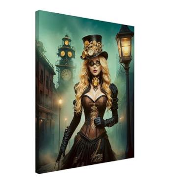 Imagem de PUREVACY Impressão artística feminina Steampunk Imagens em tela industrial. Pinturas decoração de parede Arte de parede em tela. Decoração de estilo vitoriano para tamanho de parede 50 x 60 cm / 20 x