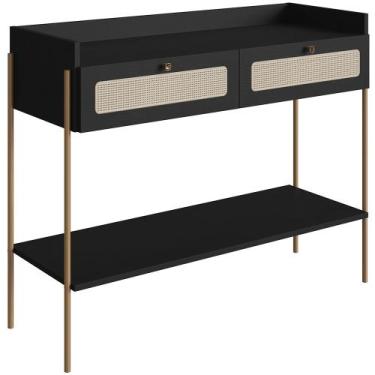 Imagem de Aparador Para Sala de Estar 2 Gavetas Industrial Indy A03 Nero Dourado