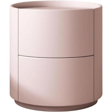 Imagem de Mesa De Cabeceira Elegante Mesa De Cabeceira Criativa De Madeira Redonda 2 Gavetas Mesa De Cabeceira Leve De Luxo Imitação De Couro Envolto Em Armário De Cabeceira, Pink