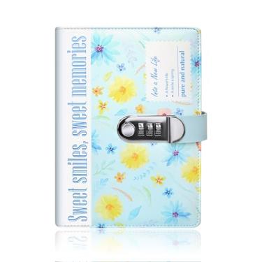 Imagem de SPIPHY Diário floral com cadeado e chave para meninas diário com cadeado para meninas adolescentes 224 páginas diário bloqueado em forma de coração para mulheres, azul