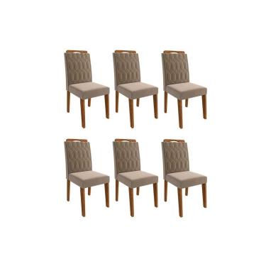 Imagem de Cadeira Sala de Jantar Paola Wood Kit 6 Un Carvalho/Suede Joli Capuccino - Cimol