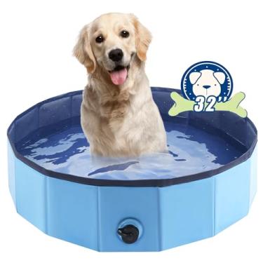 Imagem de Eooqi Piscina dobrável para cães, banheira portátil para animais de estimação e piscina infantil, banheira dobrável para filhotes, cães pequenos, médios e grandes, gatos e crianças, 81 x 20 cm, azul