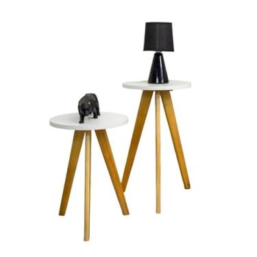 Imagem de Kit 3 Mesas Laterais, de Centro, Mesa de Cabeceira, Mesa Pé Palito - Madeira Maciça- Moderna(BRANCA 2 MESAS)