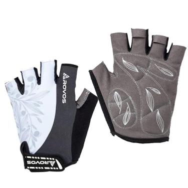 Imagem de ROVOS Luvas de ciclismo para homens/mulheres - Luvas esportivas de mountain bike com meio dedo com almofadas de absorção de choque de 5 mm - para treino, motocicleta, academia, atividades ao ar livre