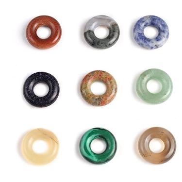 Imagem de LE SKY 10 pingentes de pedra natural em forma de anel de ágata de cristal de cura para colar de joias