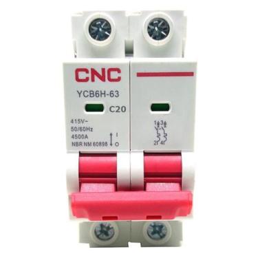 Imagem de Disjuntor YCB6H-63 Bipolar Curva C 20A - 35,6x78x75,9mm - 230/400V - C