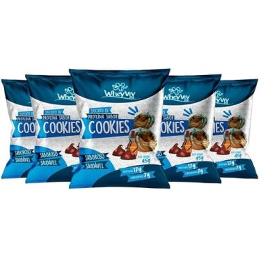 Imagem de Kit 05 Biscoito Fit Sabor Cookies com Whey Protein de 17g de Proteína com 45g-Wheyviv