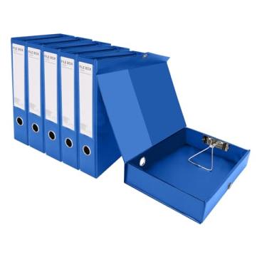 Imagem de HUA JIE A4 Caixas de arquivo de armazenamento de plástico com clipe, organizador de pasta de arquivos de PVC, caixa de arquivamento de documentos para escritório, 32,5 × 6,5 × 24 cm, azul (pacote com