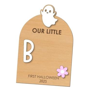 Imagem de Ｂｅｓｇａ Placa de de Halloween Faça Você Mesmo, Cartão de Marco de Madeira, Lembrança de Berçário, Placa de Pequeno Boo para Recém-nascidos, Arte E Arte, Mal, Tamanho real