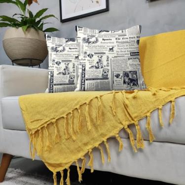 Imagem de Genérico, Kit Manta Para Sofá Amarela + 2 Capas De Almofada Com Zíper 06