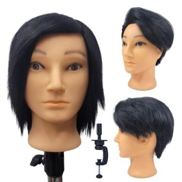 Imagem de Cabelo masculino com cabeça de manequim de barbeiro Leticia com cabelo