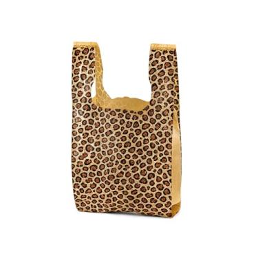 Imagem de Charm Your Prince 100 sacolas de presente descartáveis de plástico com alças, Estampa de leopardo, 8x5x16 Inch (Pack of 100)