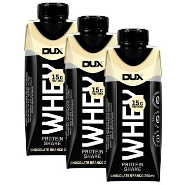 Imagem de Kit 3 Bebida Láctea UHT Whey Protein Shake Dux Sabor Chocolate Branco com 15g de Proteína 250ml
