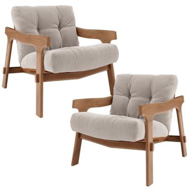 Imagem de Kit 02 Poltronas Decorativa Fixa Para Sala Living Ikary L02 Canela Prime Bouclê Bege Escuro - Lyam Decor