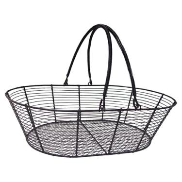 Imagem de Fenteer Cesta de armazenamento de fruteira de arame de ferro, organizador de doces de cozinha, suporte de vegetais para servidor de buffet, mesa de jantar, Preto