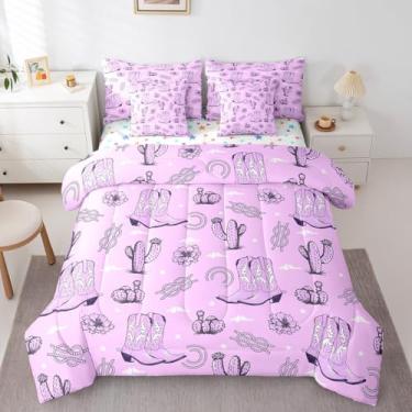Imagem de Erosebridal Conjunto de cama de casal de 7 peças, decoração ocidental, roxo, cowgirl em uma bolsa, casa de fazenda do sudoeste, para decoração de quarto de crianças, meninos, adolescentes, conjunto de