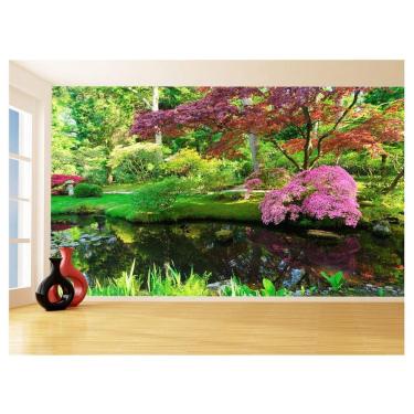 Imagem de Papel De Parede Jardim Rio Flores Lago Árvores 3,5M Jjp53