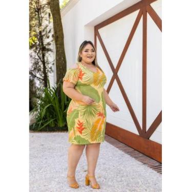 Imagem de Vestido Midi Viscolycra Ombro De Fora Plus Size - luh may, Amarelo, G1