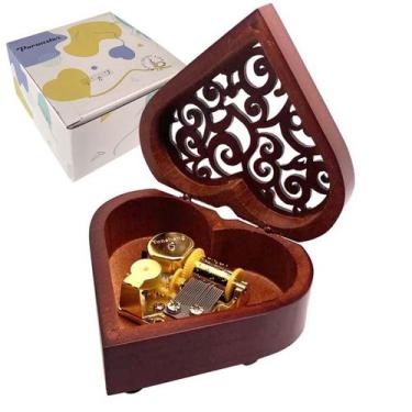 Imagem de Caixa de música Pursuestar Heart Shape Vintage Wood 10x9x5cm