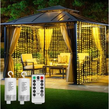 Imagem de Luzes de cortina LED Ryblgled, pacote com 2 baterias de 3 m x 3 m 300 