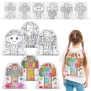 Imagem de Sacos de lona com cordão Dansydaisy Jesus Loves Me 12 unidades