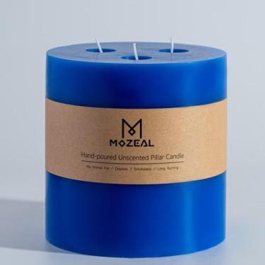 Imagem de Vela Pillar MOZEAL Extra Large 3 Wick, azul, sem perfume, 6 x 6 polega
